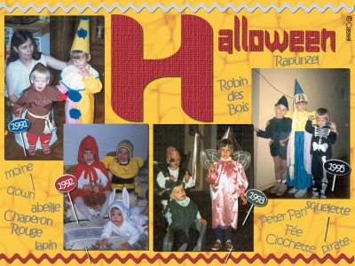 Halloween costumes on a scrapbook page