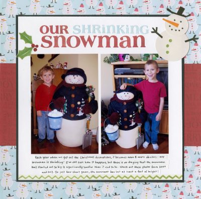 digital scrapbook page about snowman