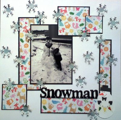 digital scrapbook page about snowman